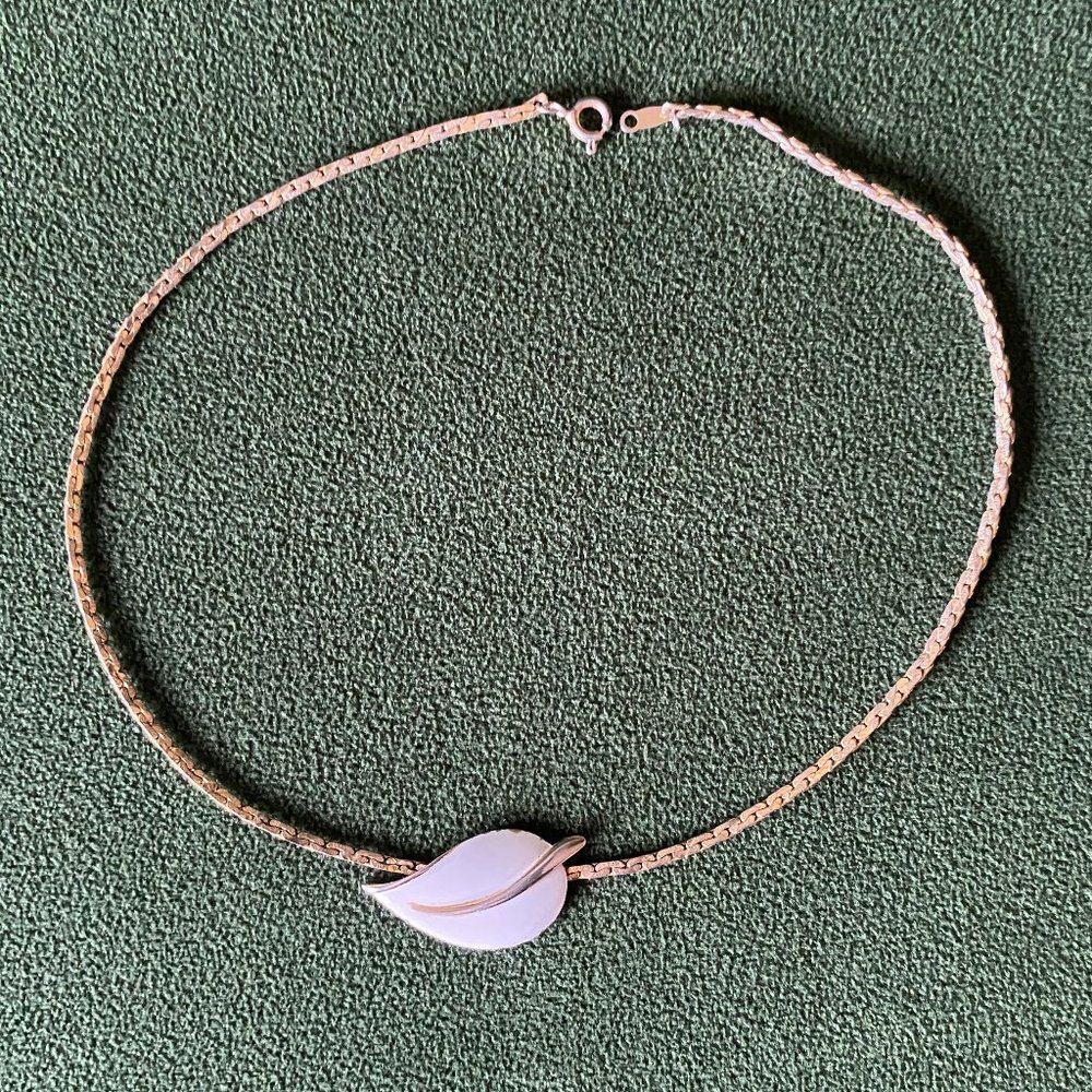 1960's Direction One Vintage Necklace with White Enamel Leaf Charm